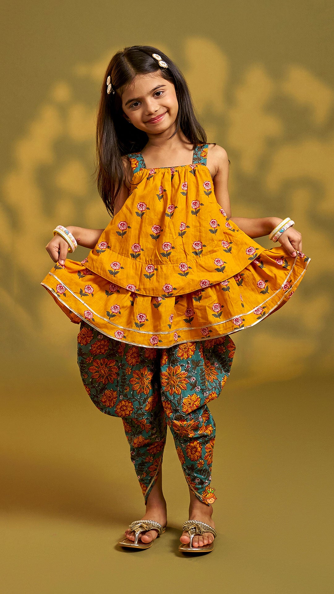Floral Printed Strappy Kurti With Matching Dhoti