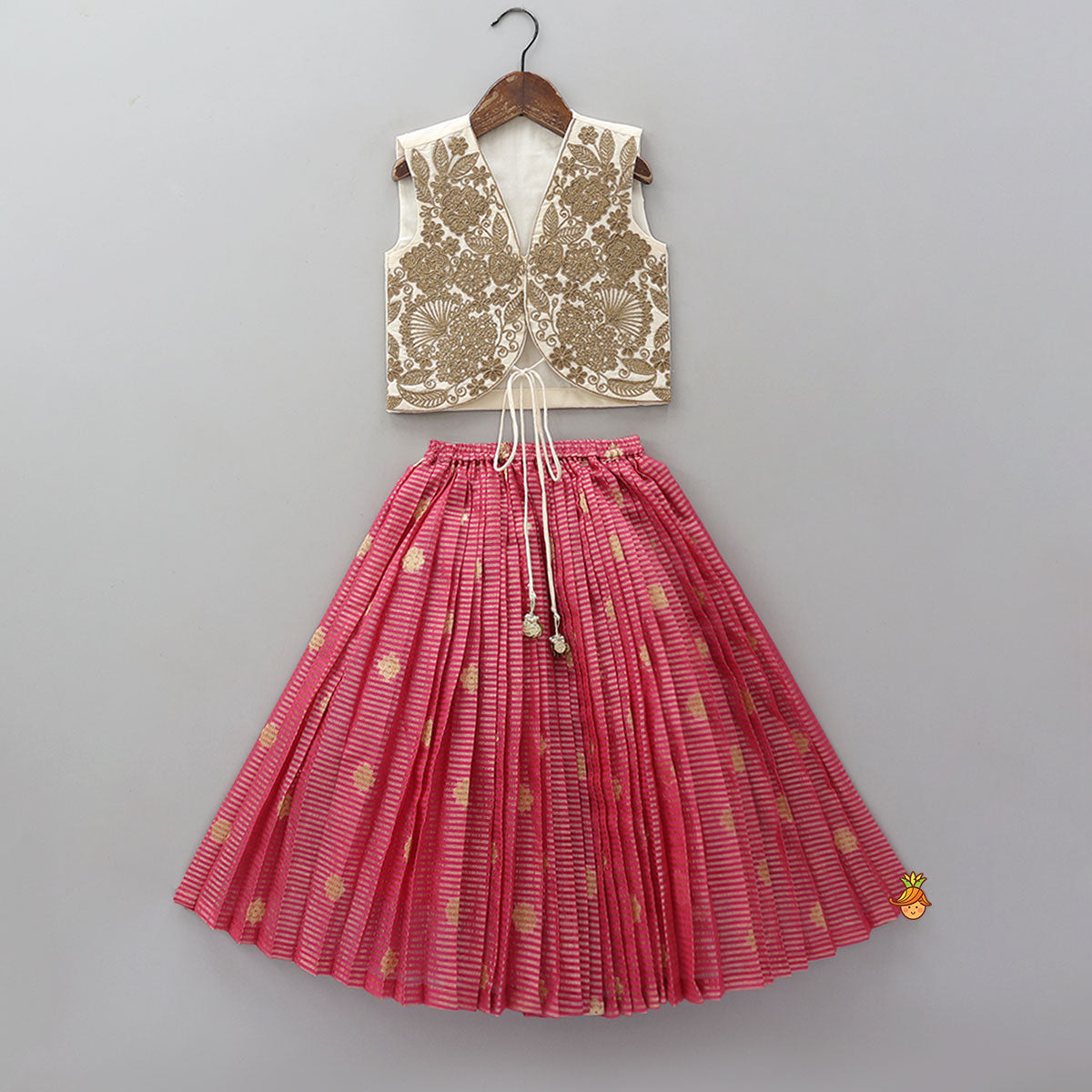 Front Tie-Knot Crop Top And Contrasting Lehenga