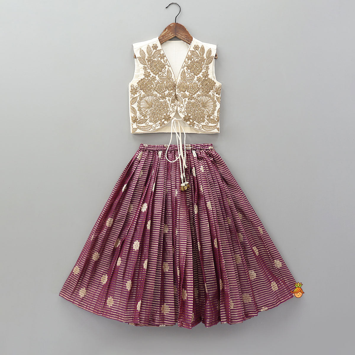 Front Tie-Knot Crop Top And Lehenga