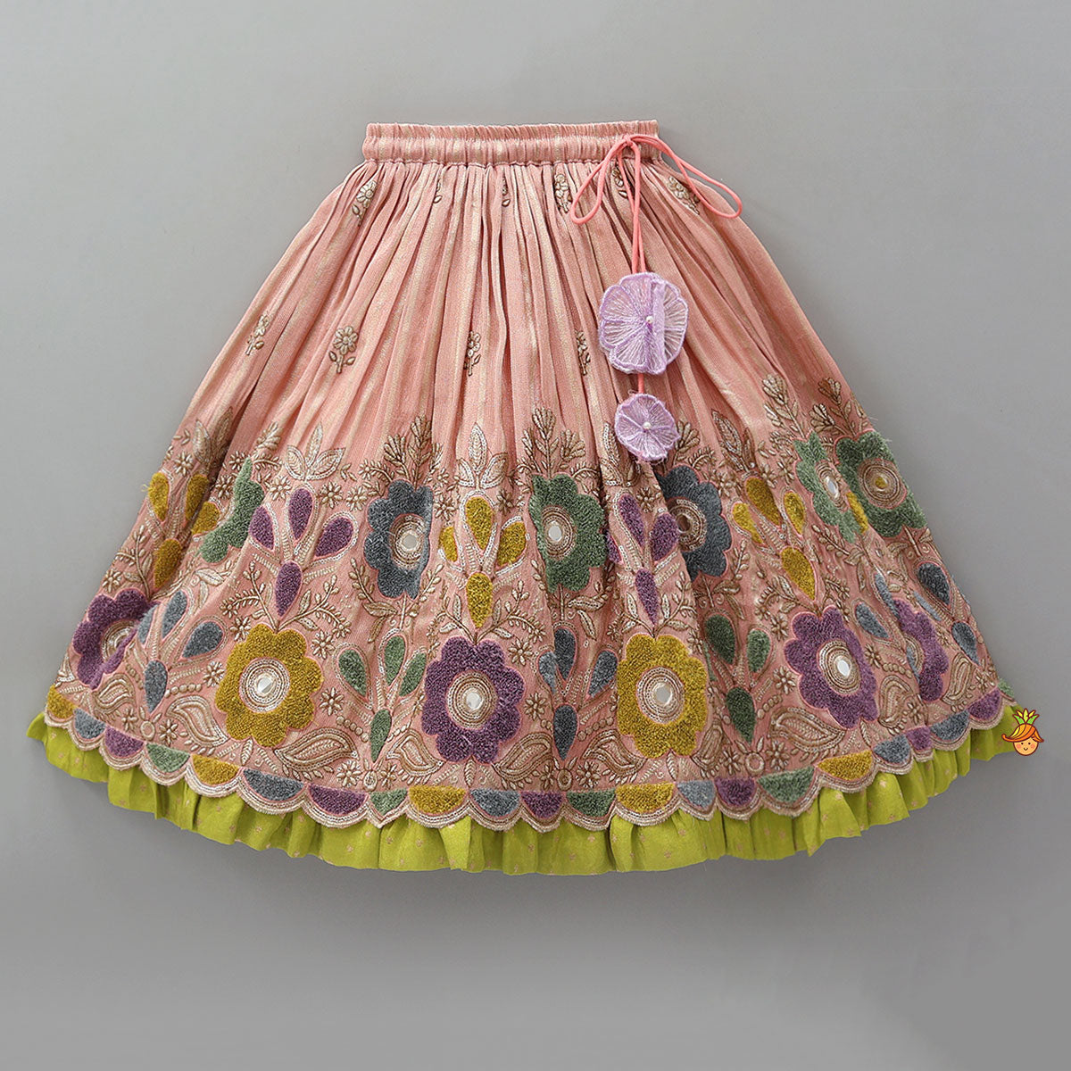 Pleated Armhole Elegant Top And Shimmery Lehenga With Matching Net Dupatta