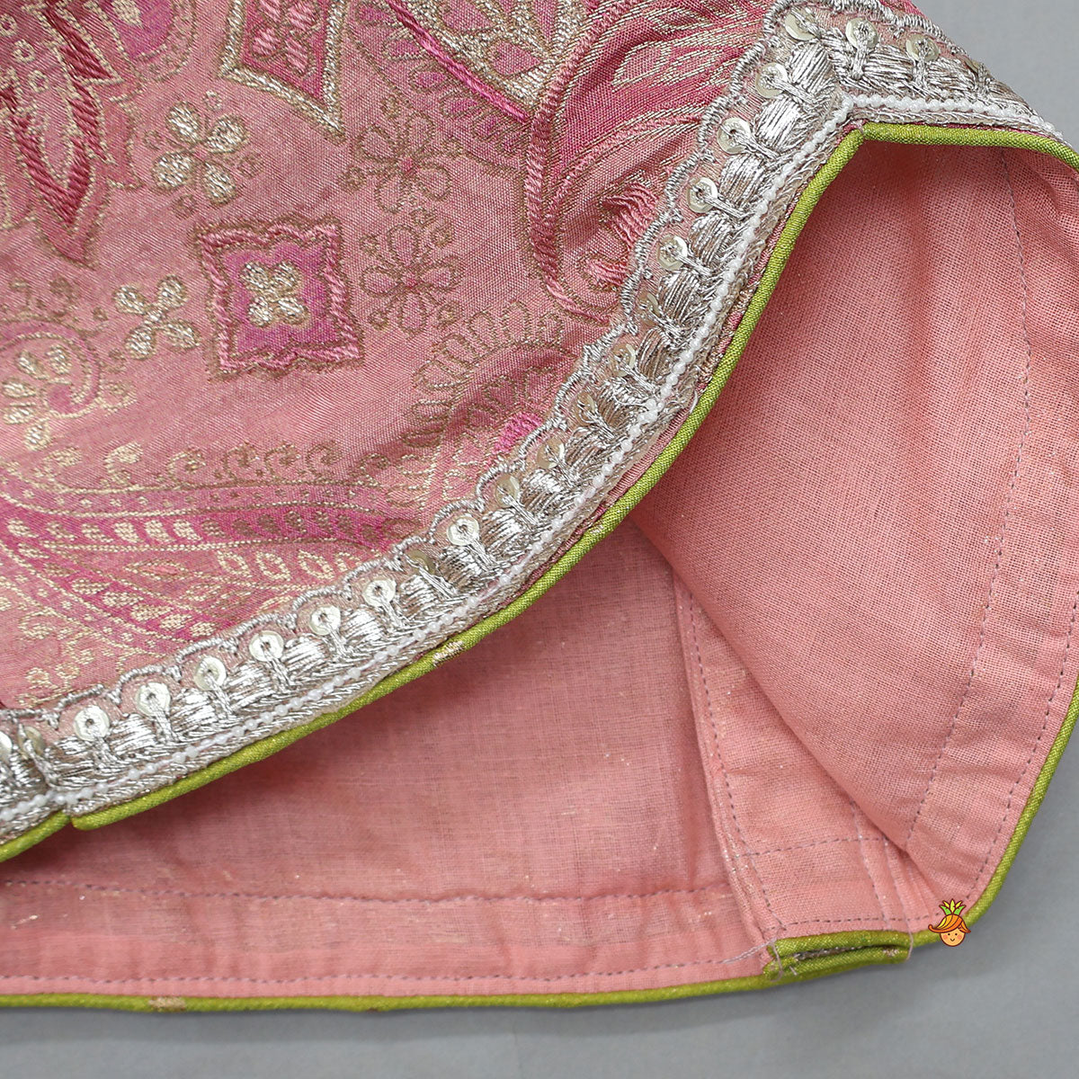 Pleated Armhole Elegant Top And Shimmery Lehenga With Matching Net Dupatta