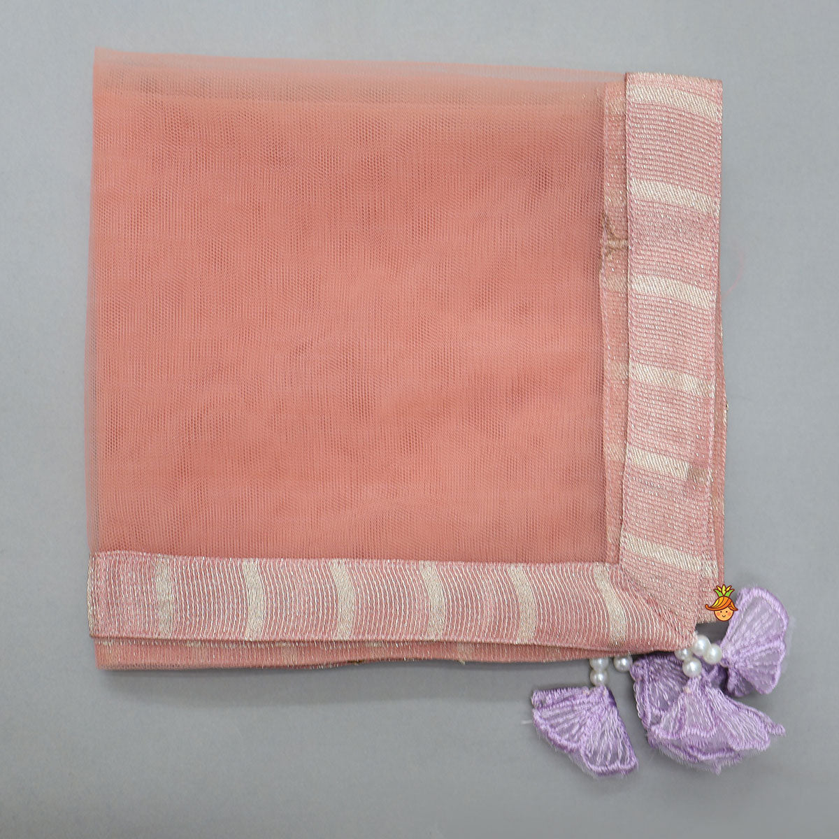 Pleated Armhole Elegant Top And Shimmery Lehenga With Matching Net Dupatta