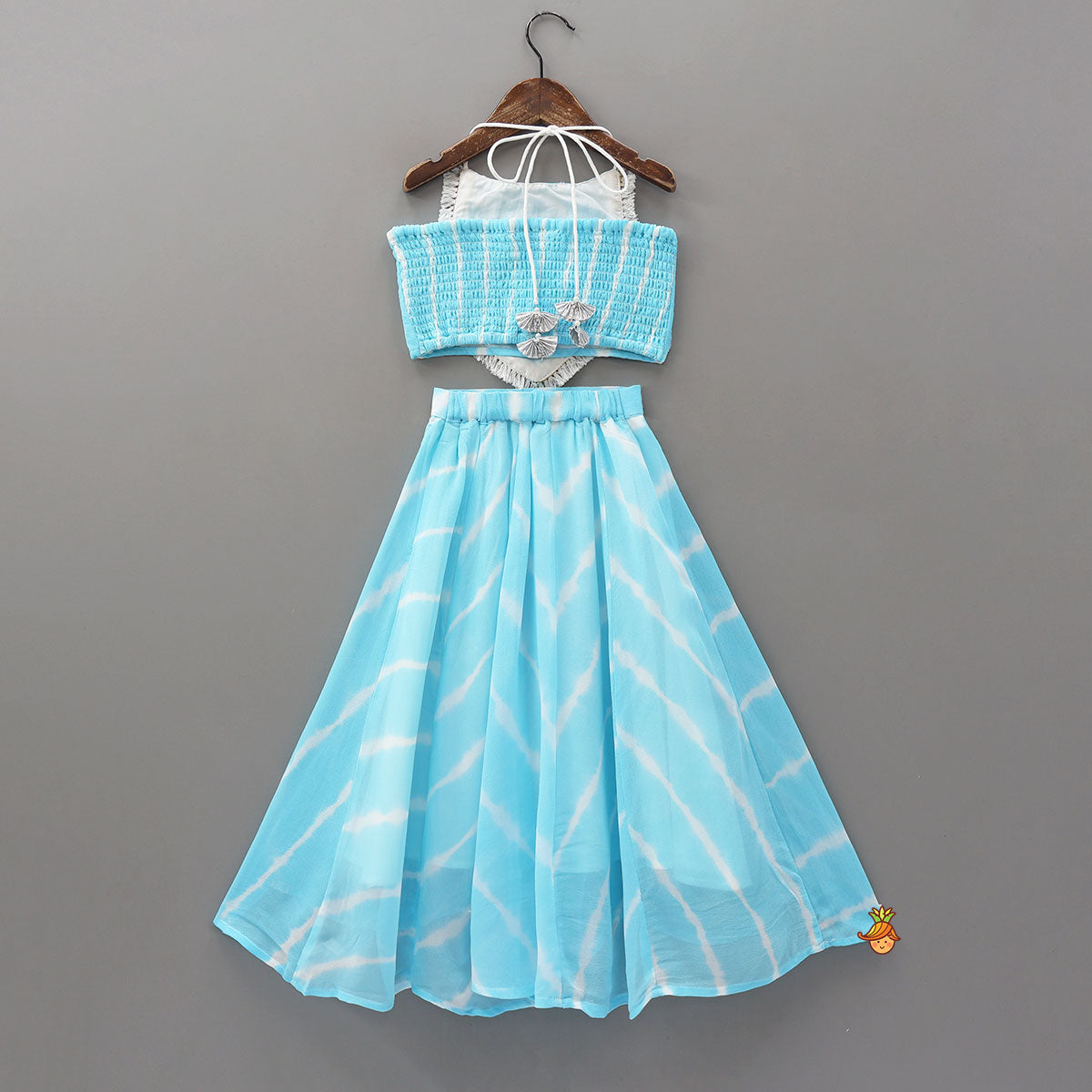 Halter Neck Crop Top And Lehenga With Dupatta