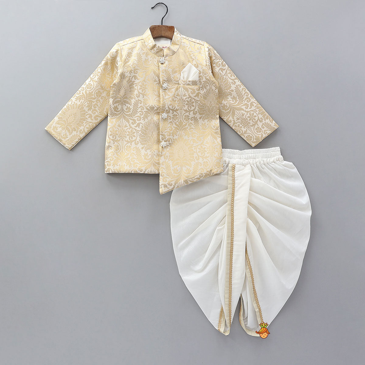Brocade Asymmetric Sherwani And Dhoti
