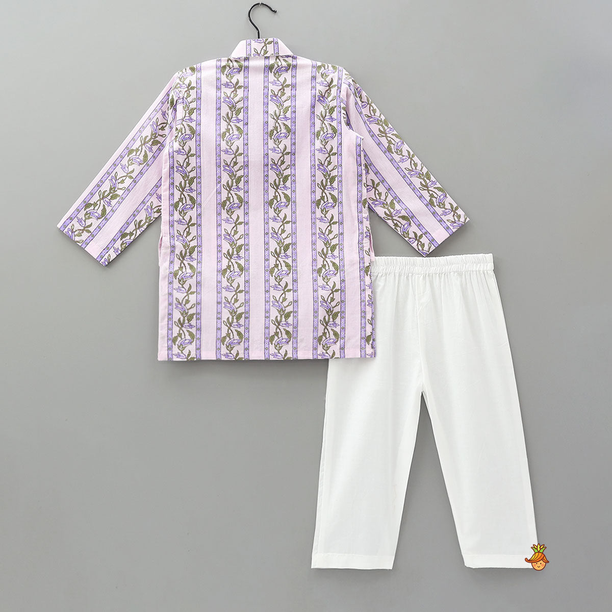 Floral Printed Flap Detail Ethnic Kurta And Pyjama