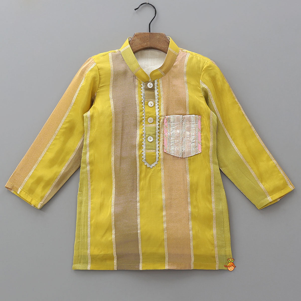 Shimmer Lace Detailed Contrast Striped Kurta With Pyjama