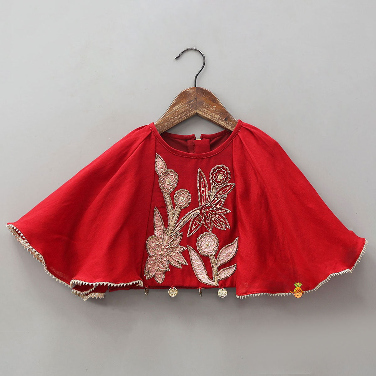 Cape Style Hand Embroidered Top And Pleated Lehenga