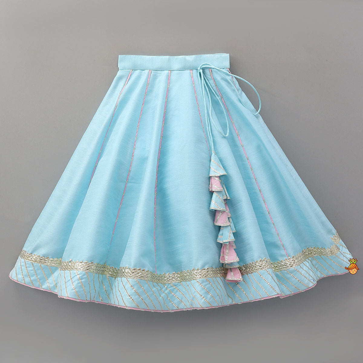 Embroidered Strappy Crop Top And Lehenga With Net Dupatta