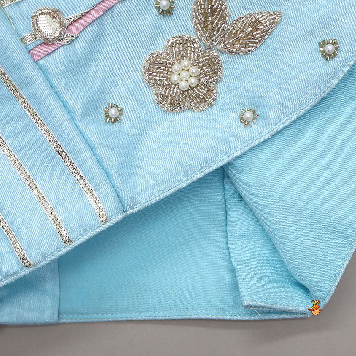 Embroidered Strappy Crop Top And Lehenga With Net Dupatta