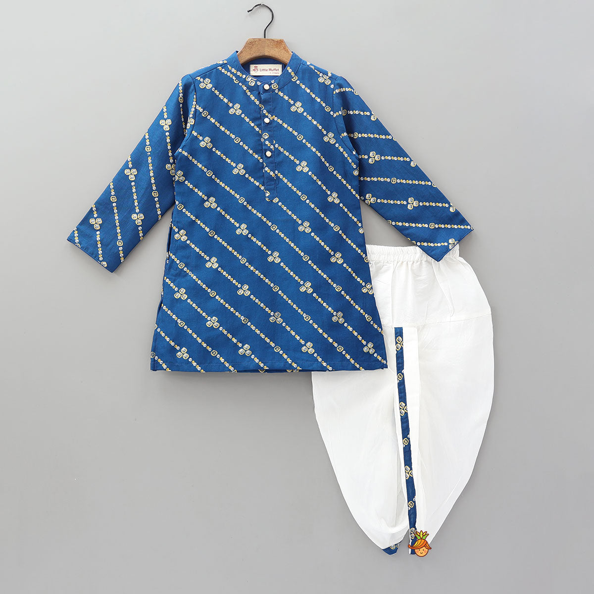 Foil Printed Ethnic Kurta Set With Jacket And Dhoti