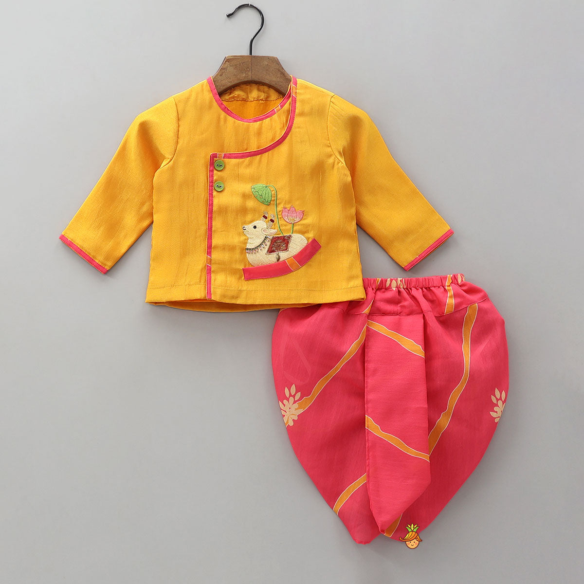 Front-Open Kurta With Printed Dhoti