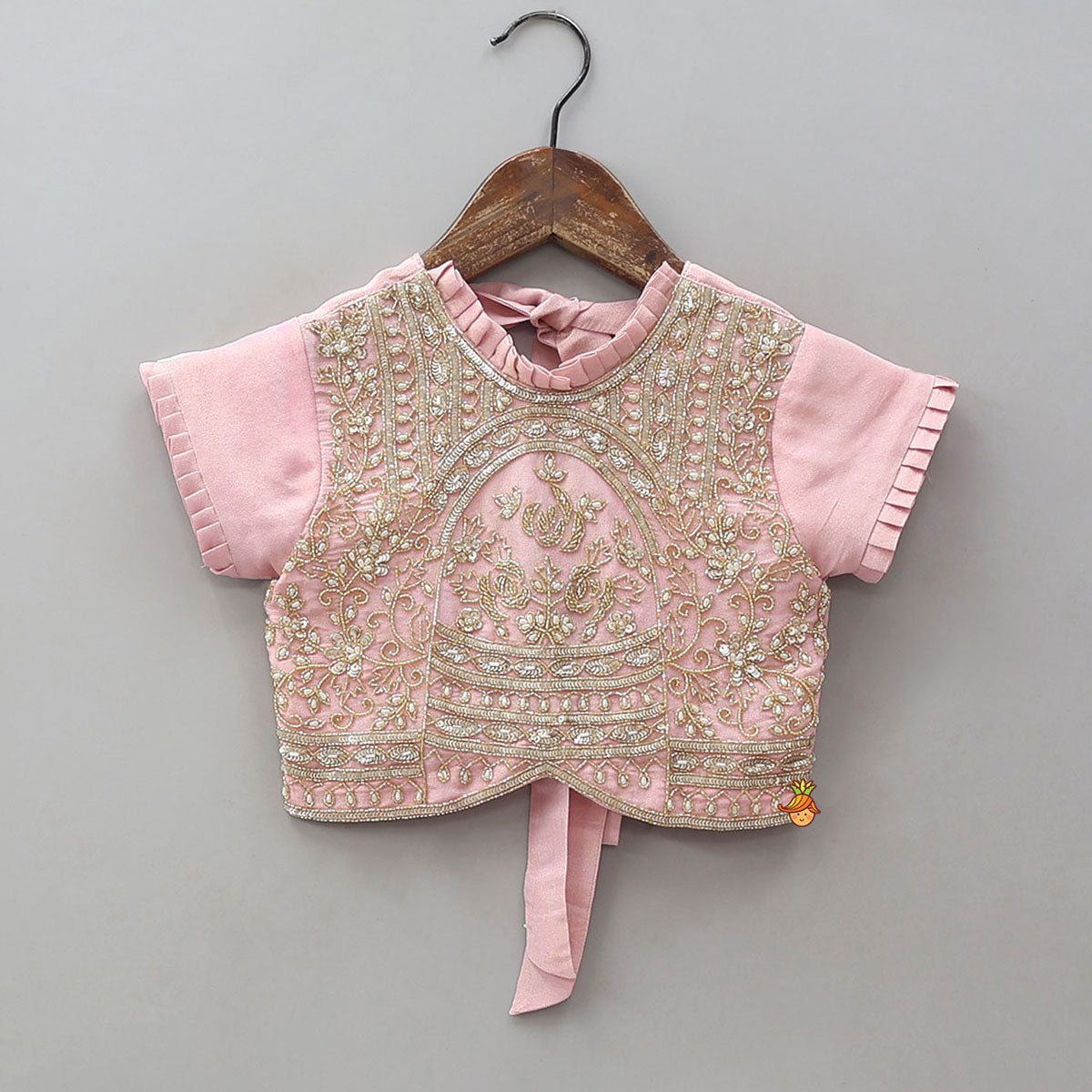 Triple Knot Detail Shimmery Top And Lehenga With Net Dupatta