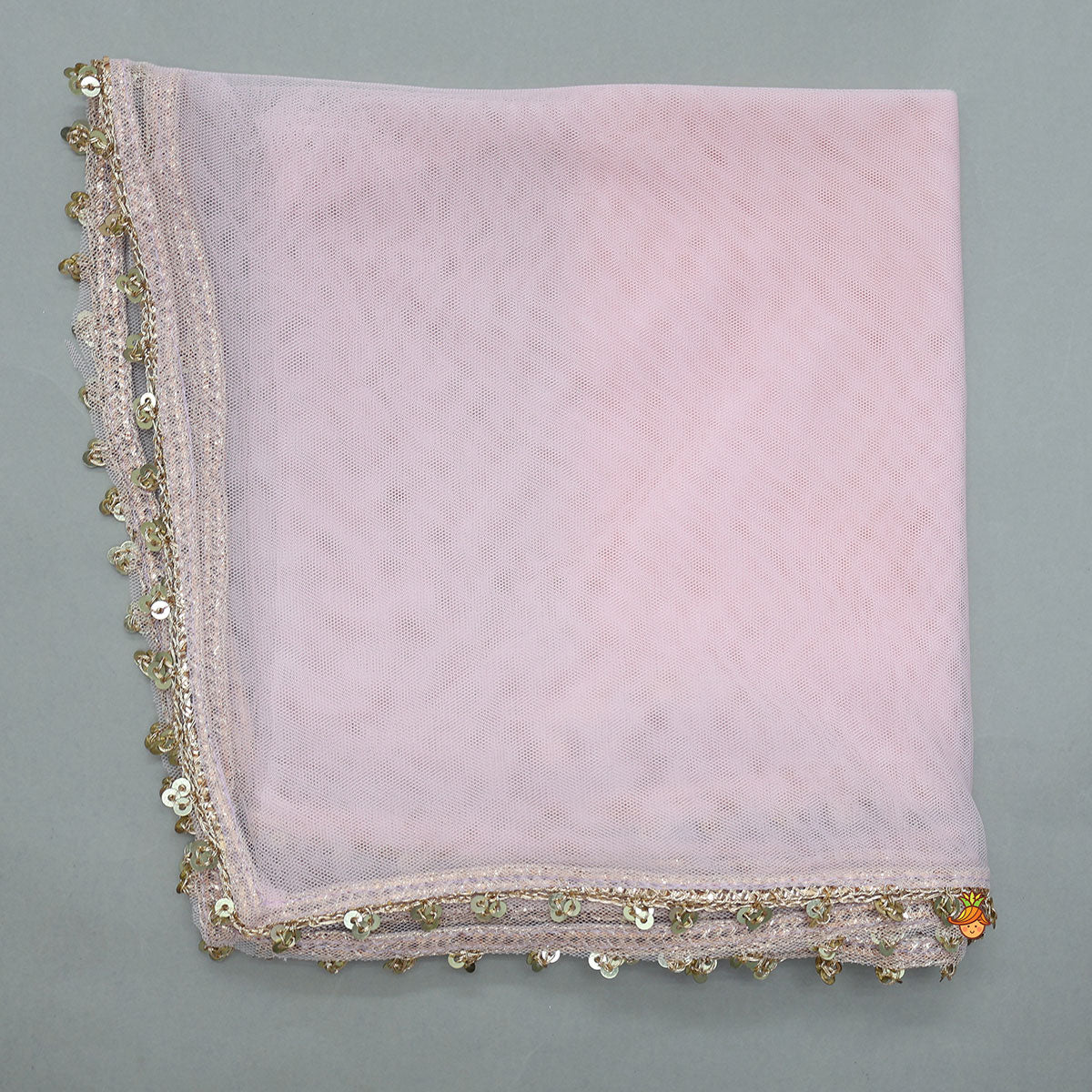 Triple Knot Detail Shimmery Top And Lehenga With Net Dupatta