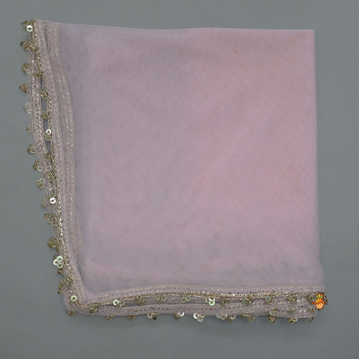 Triple Knot Detail Shimmery Top And Lehenga With Net Dupatta