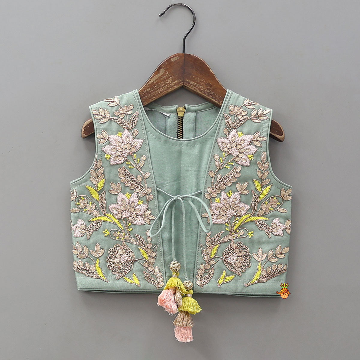 Jacket Style Front Knot Elegant Top And Cut-Work Palazzo