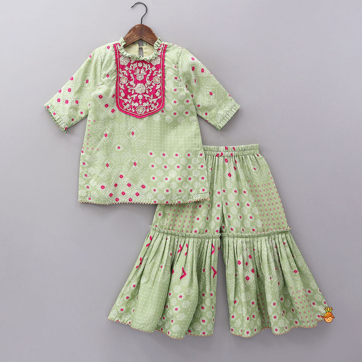 Contrasting Embroidered Yoke Kurti And Sharara