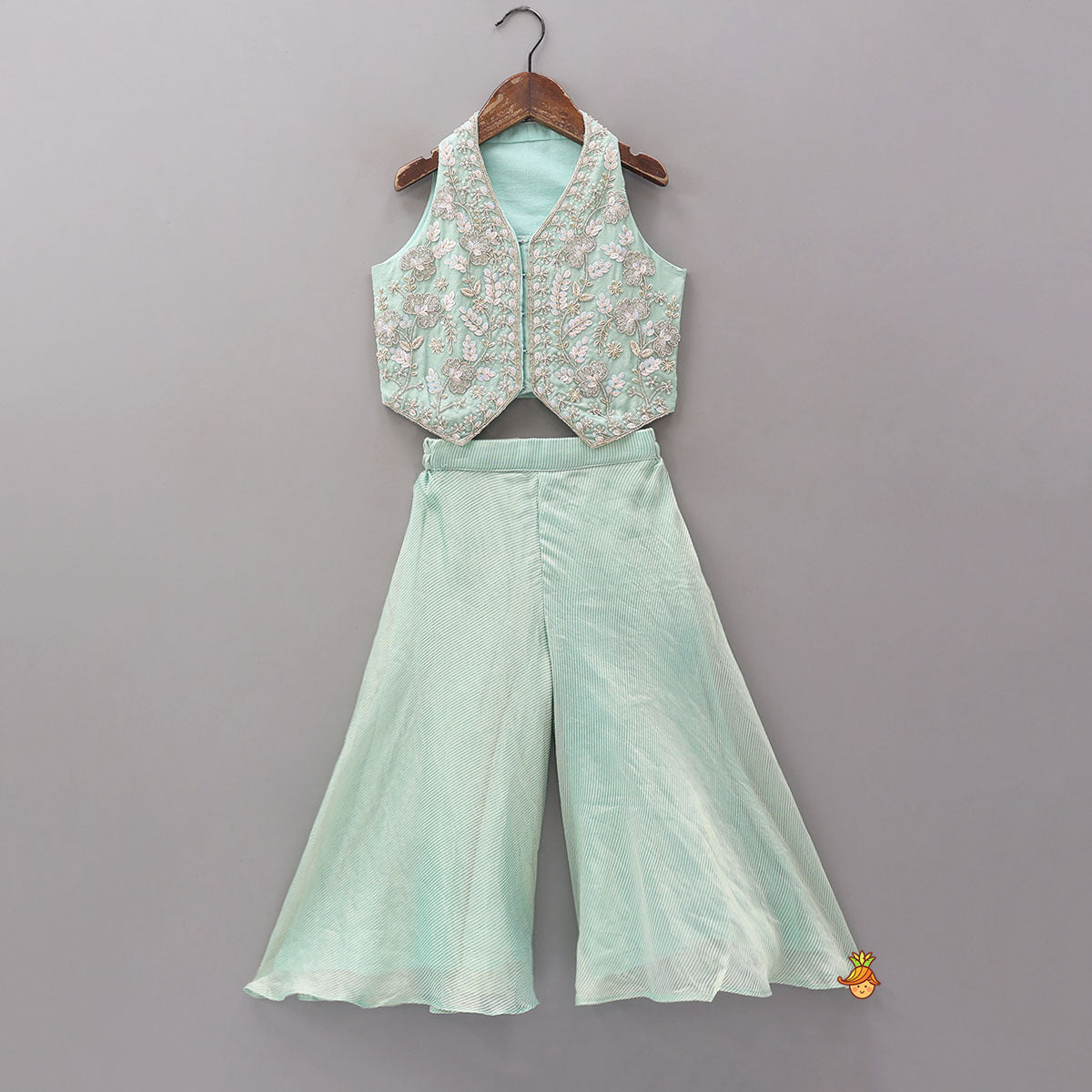 Stunning Embroidered Top And Shimmery Striped Palazzo