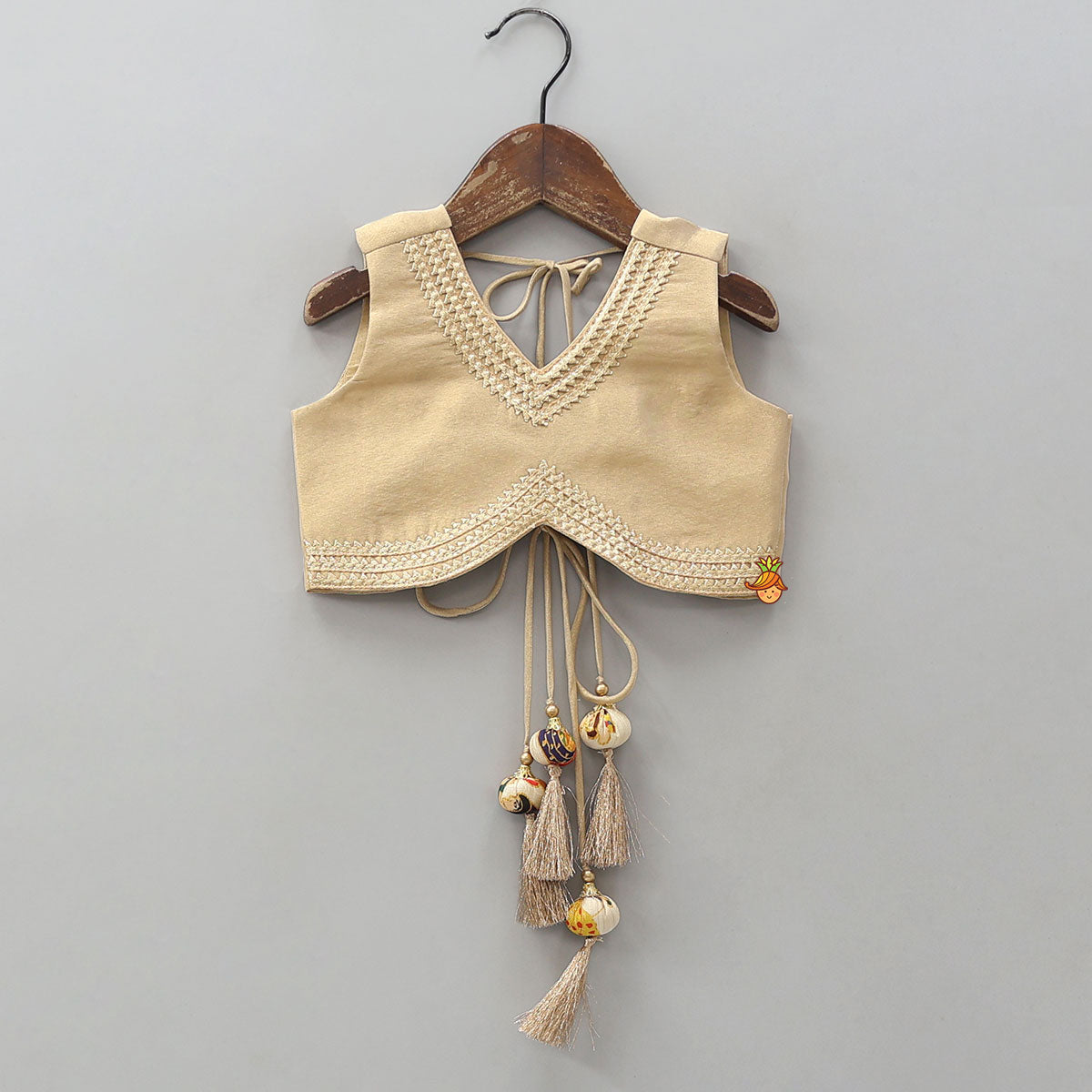 Shimmery V-Neck Crop Top With Printed Lehenga And Matching Dupatta