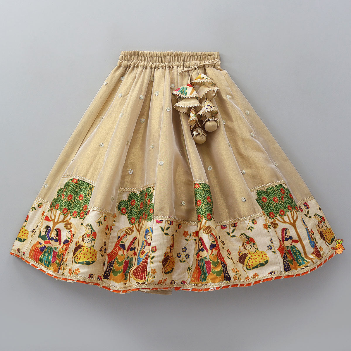 Shimmery V-Neck Crop Top With Printed Lehenga And Matching Dupatta