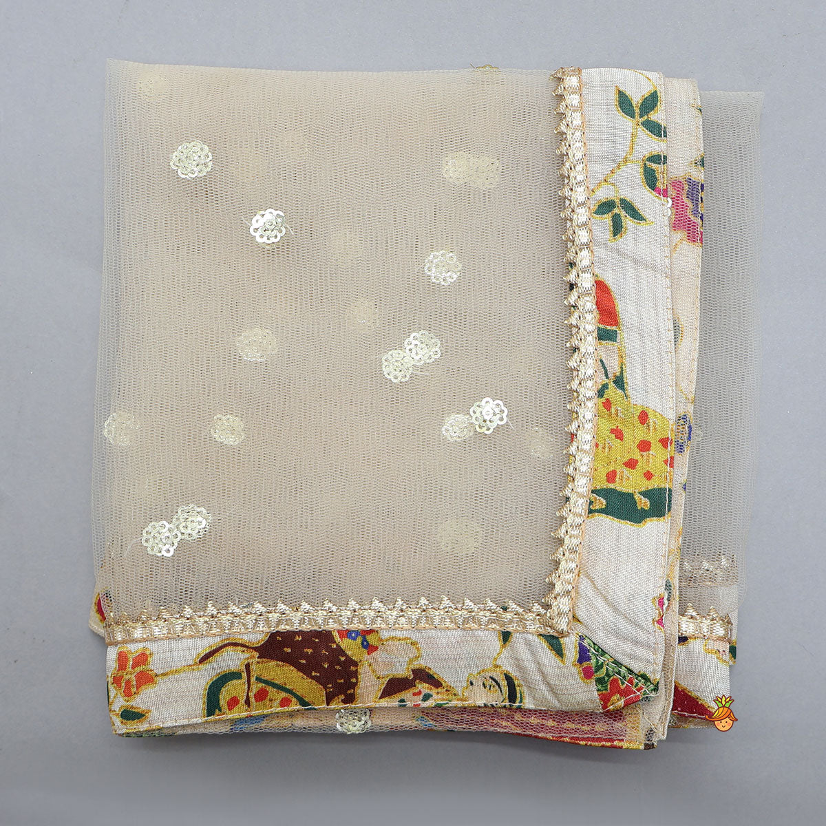 Shimmery V-Neck Crop Top With Printed Lehenga And Matching Dupatta