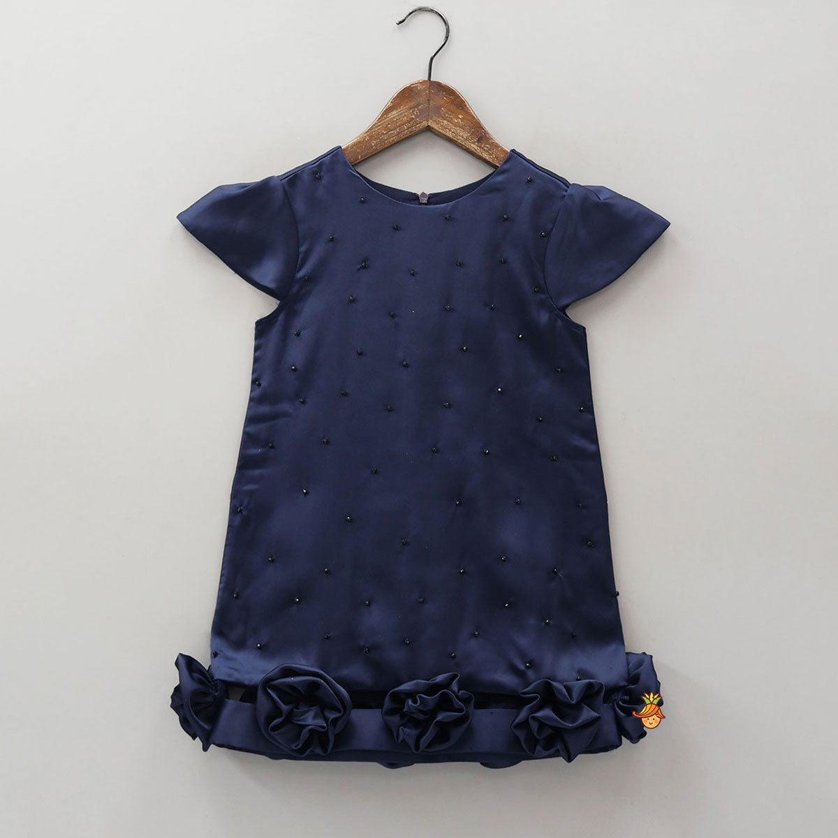Fabric Roses Adorned Dress With Chain Sling Bag