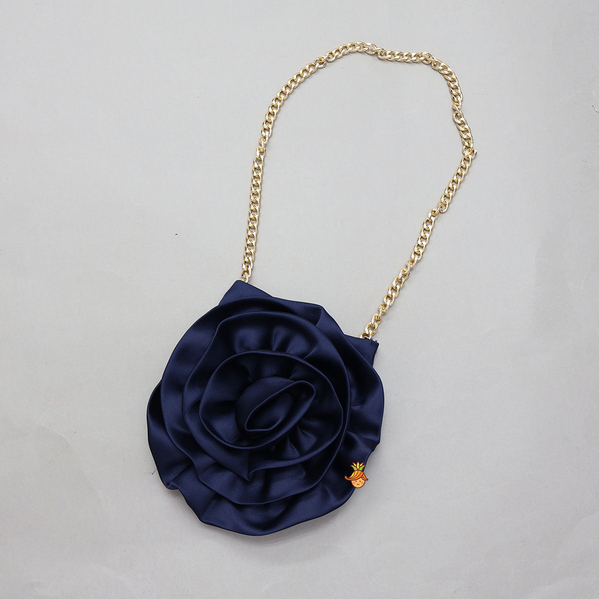 Fabric Roses Adorned Dress With Chain Sling Bag
