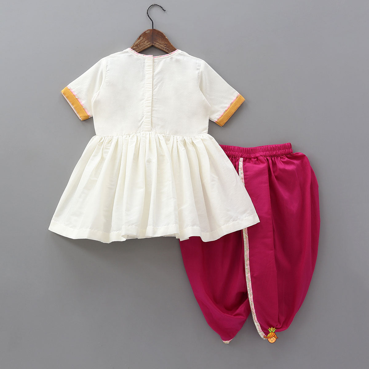 Krishna Embroidered Angarkha Top With Lace Work Dhoti And Mukut
