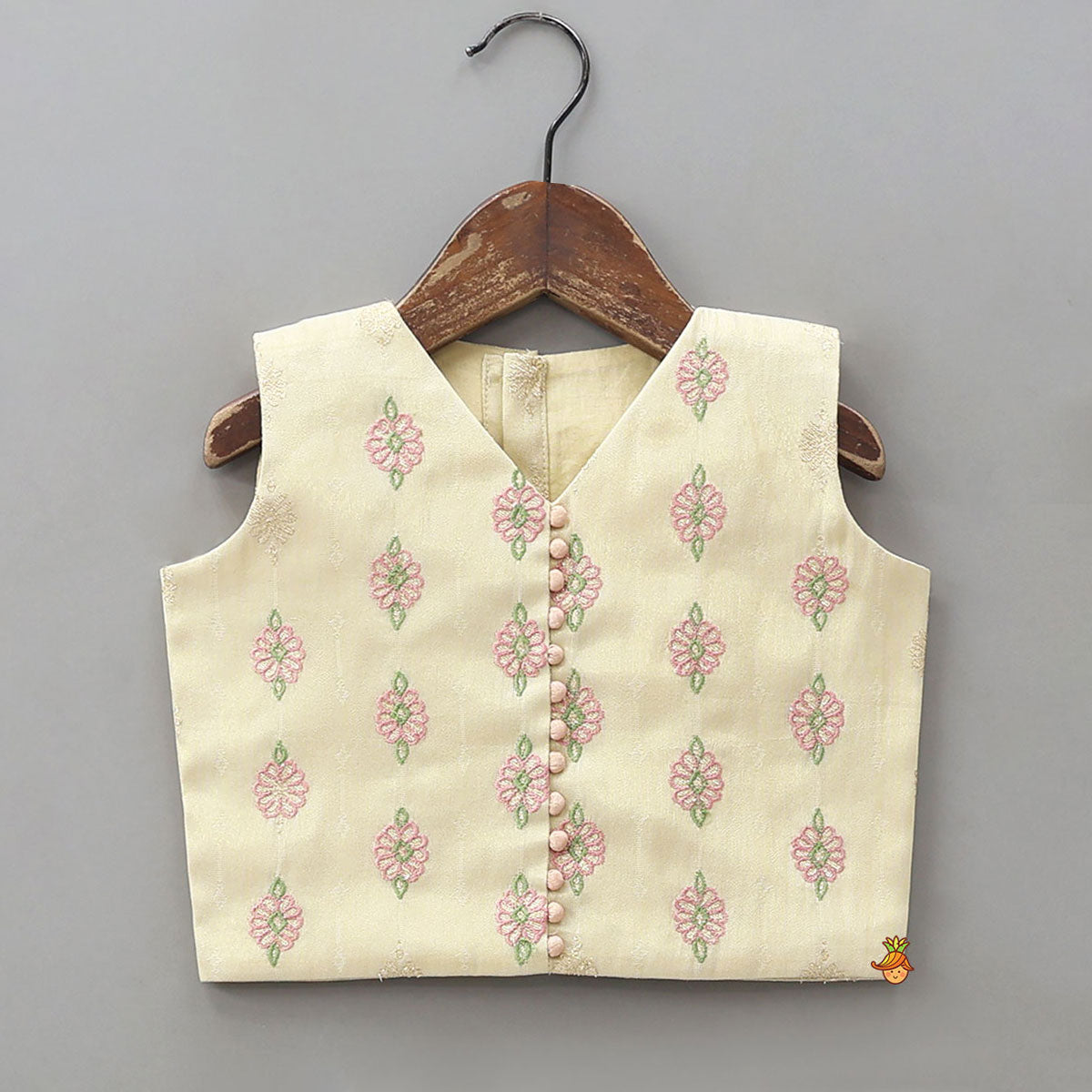 Potli Buttons Detail Shimmery Crop Top And Lehenga With Dupatta