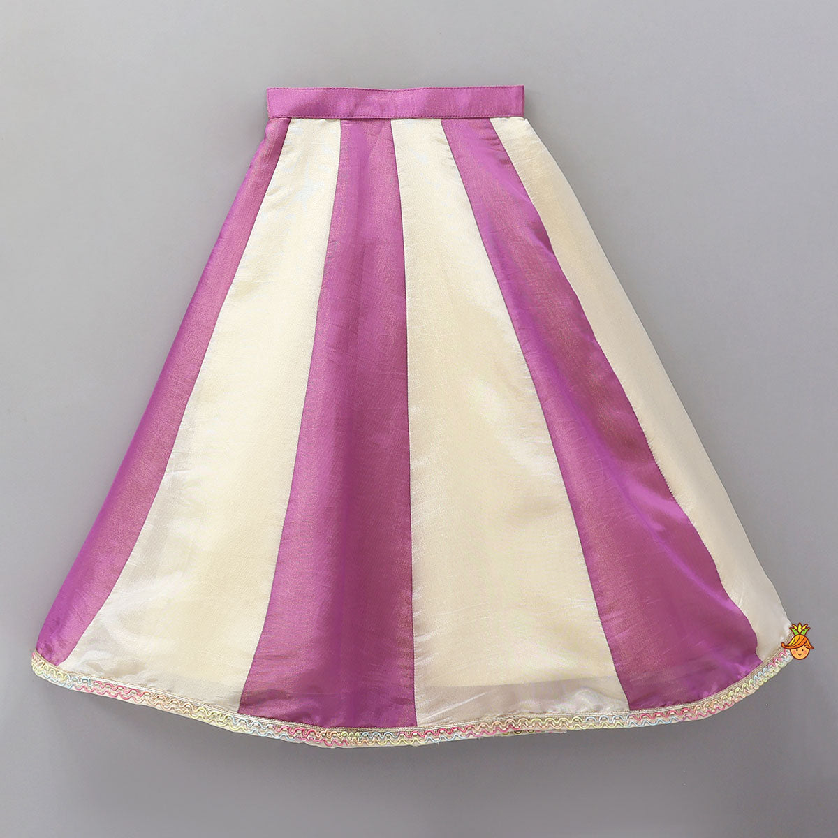 Stylish Front Cut Shimmery Top And Dual Tone Panel Lehenga