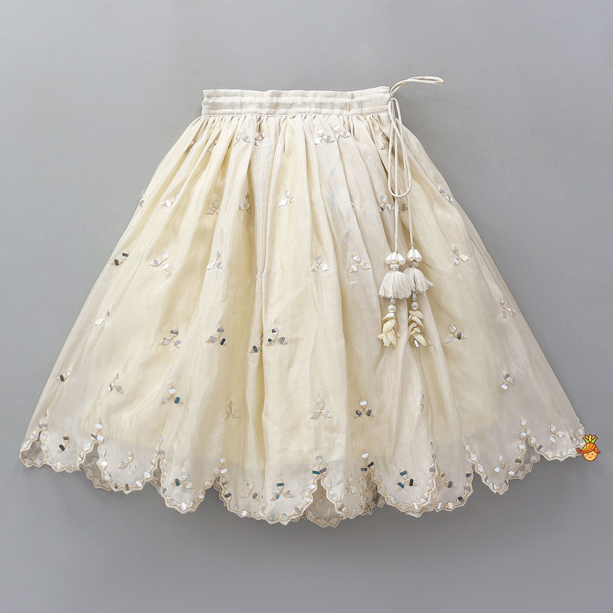 Faux Mirror Hand Work Shimmery Crop Top And Scalloped Lehenga With Matching Dupatta