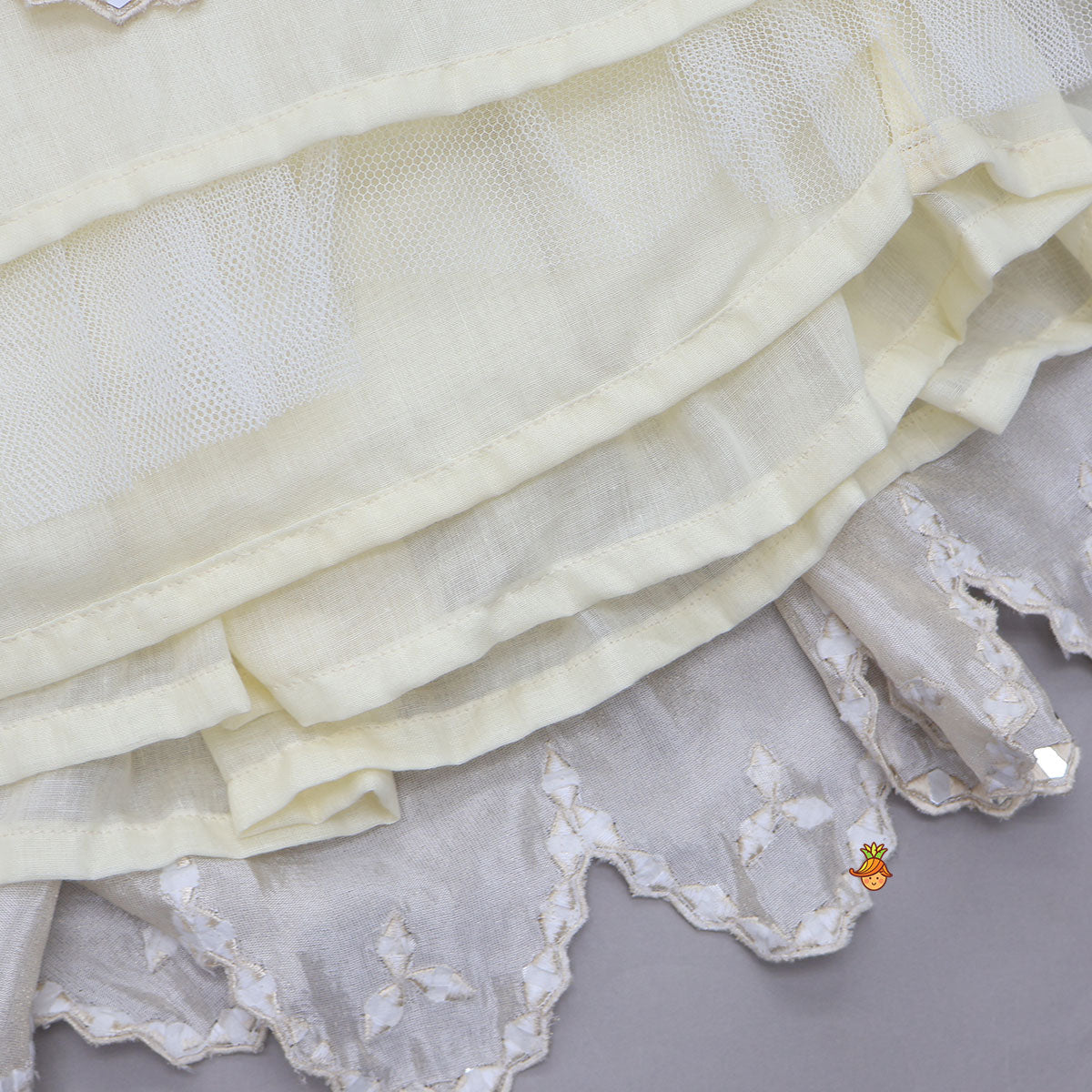 Faux Mirror Hand Work Shimmery Crop Top And Scalloped Lehenga With Matching Dupatta