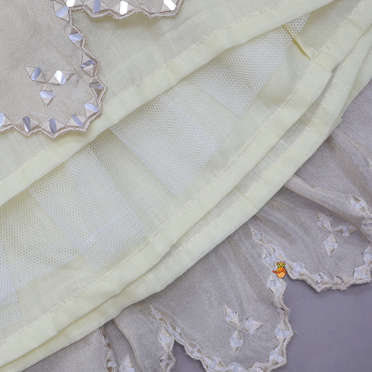 Faux Mirror Hand Work Shimmery Crop Top And Scalloped Lehenga With Matching Dupatta