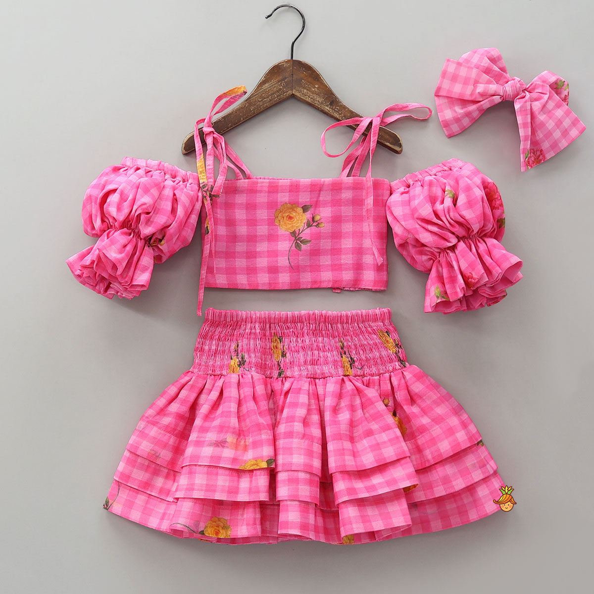 Smocked Back Crop Top With Elasticated Skirt And Matching Head Band