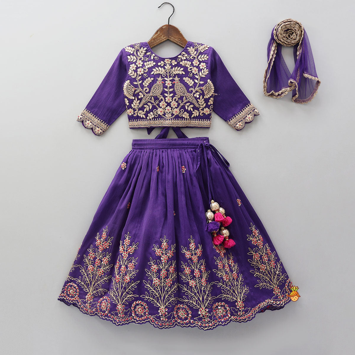 Gota Work Crop Top And Lehenga With Matching Dupatta