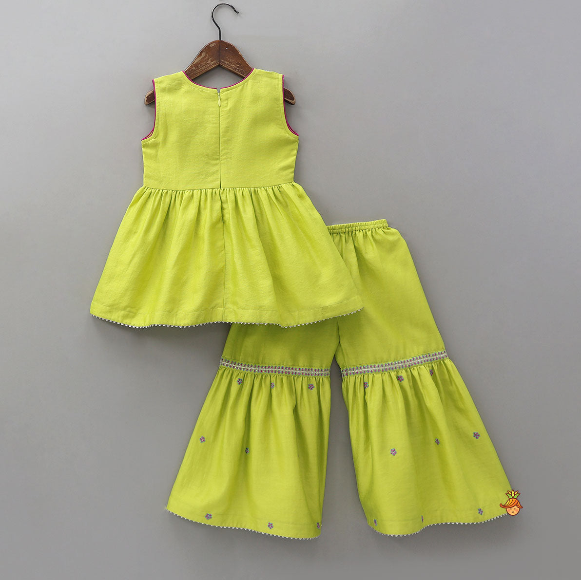 Booti Work Kurti And Sharara With Matching Scalloped Dupatta