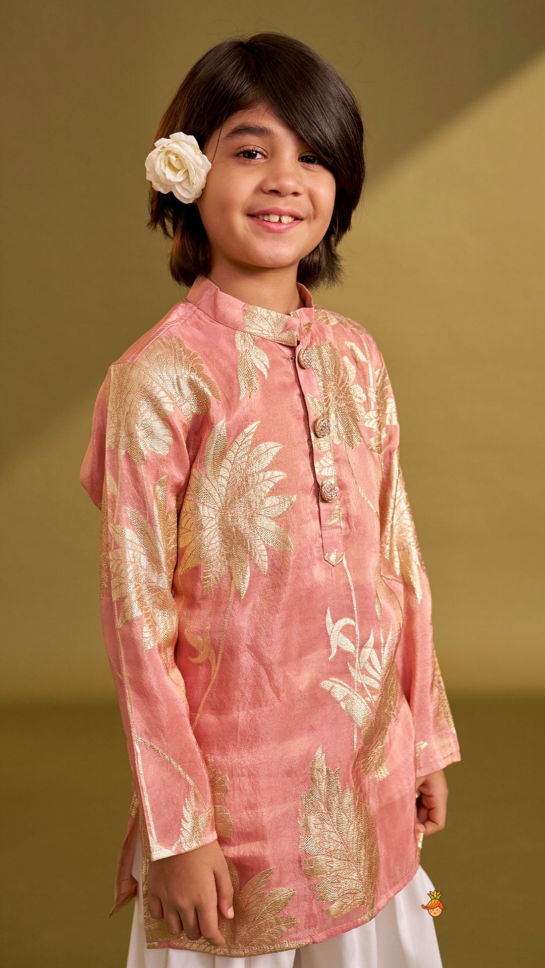 Bird Motif Detailed Shimmery Kurta And Dhoti