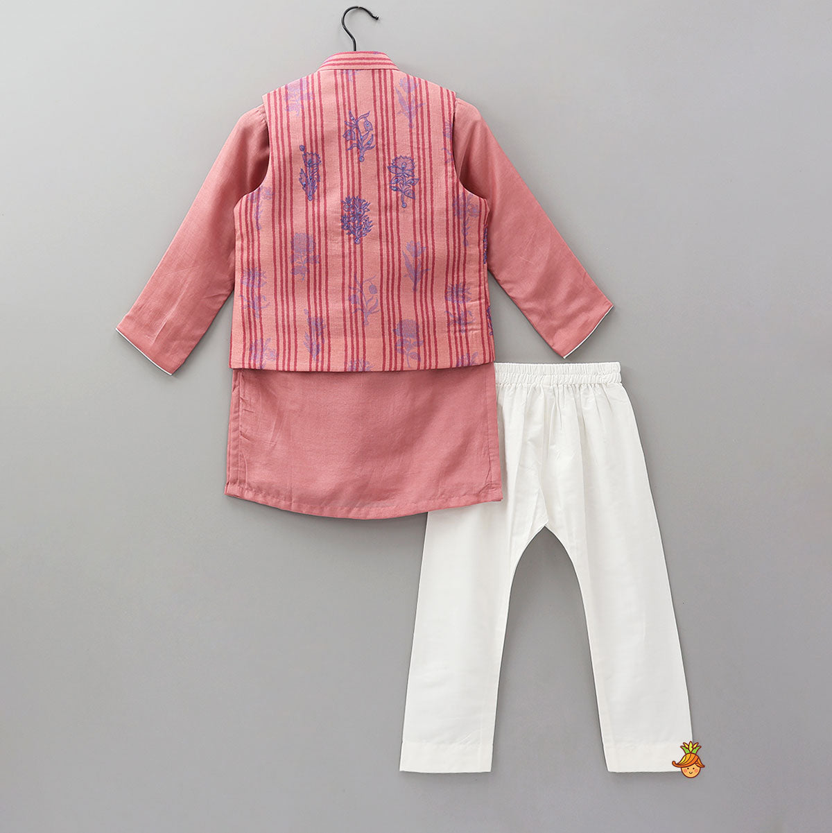 Thread Embroidered Ethnic Kurta With Floral Jacket And Pyjama