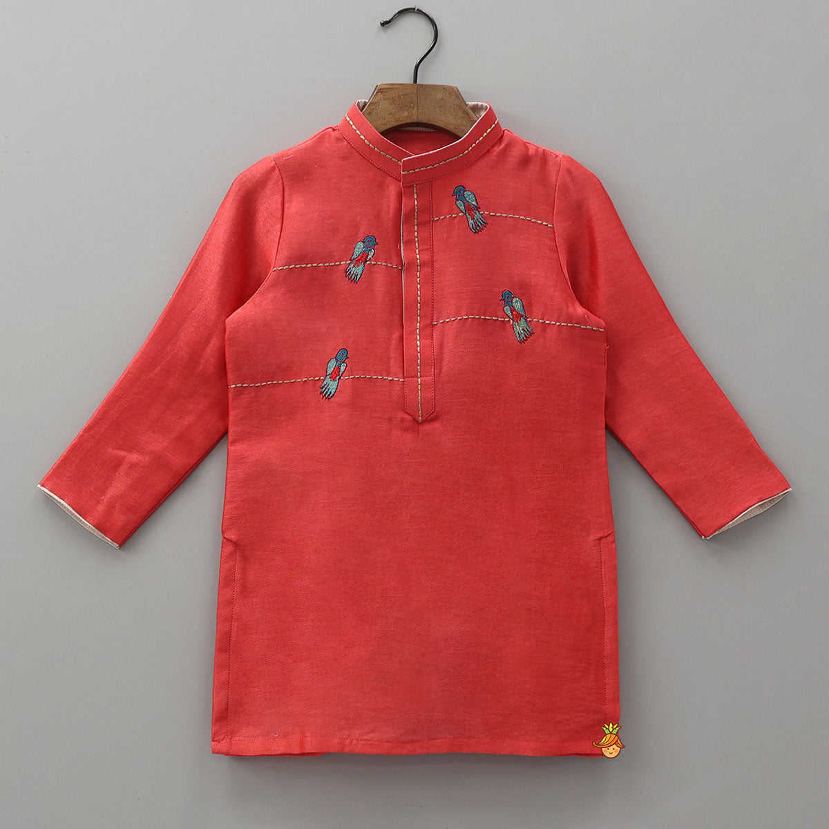 Bird Motif Thread Embroidered Kurta And Pyjama