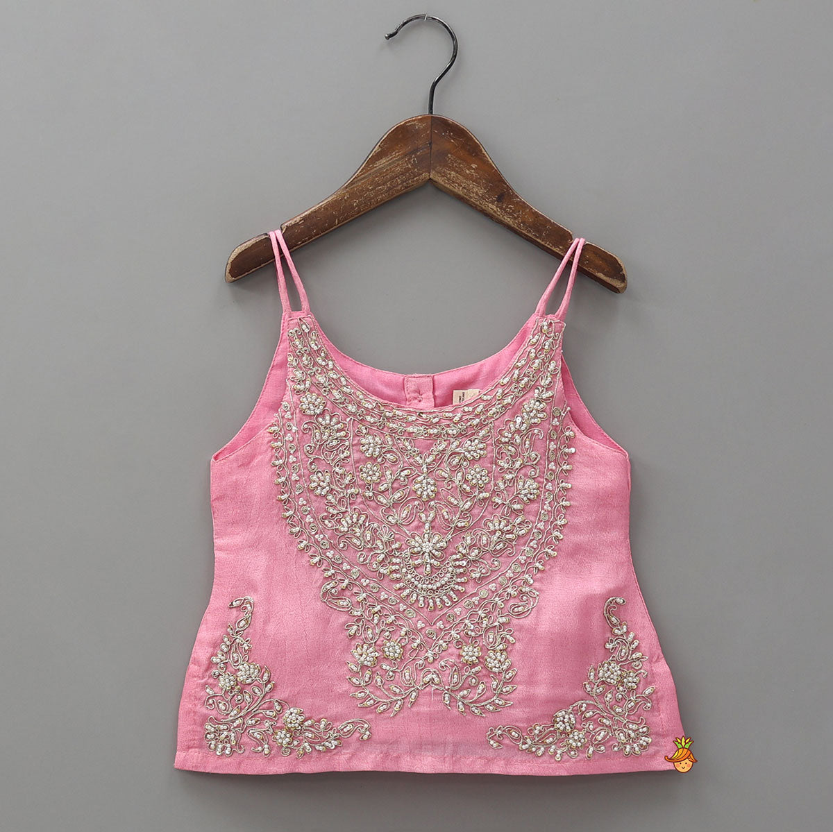 Hand Embroidered Strappy Top And Lehenga With Dupatta