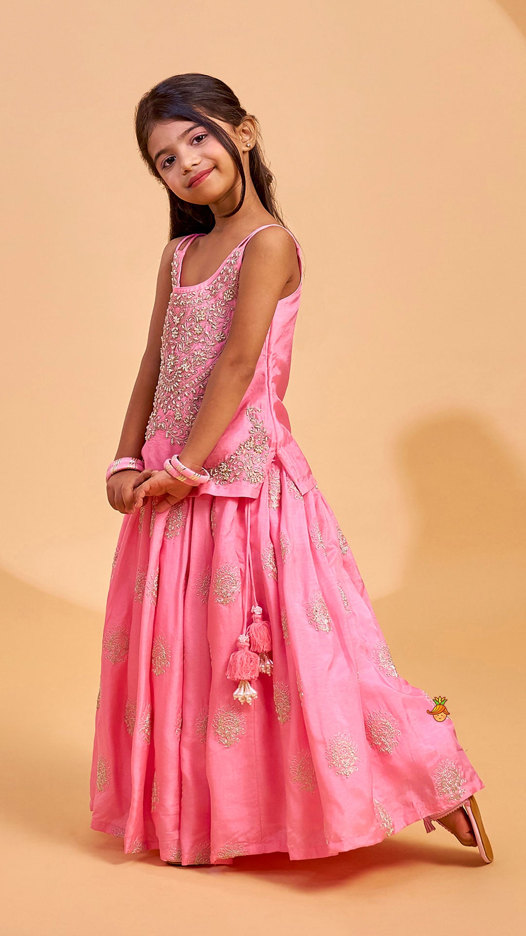 Hand Embroidered Strappy Top And Lehenga With Dupatta
