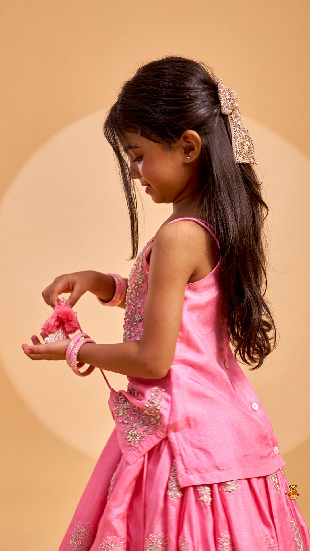 Hand Embroidered Strappy Top And Lehenga With Dupatta
