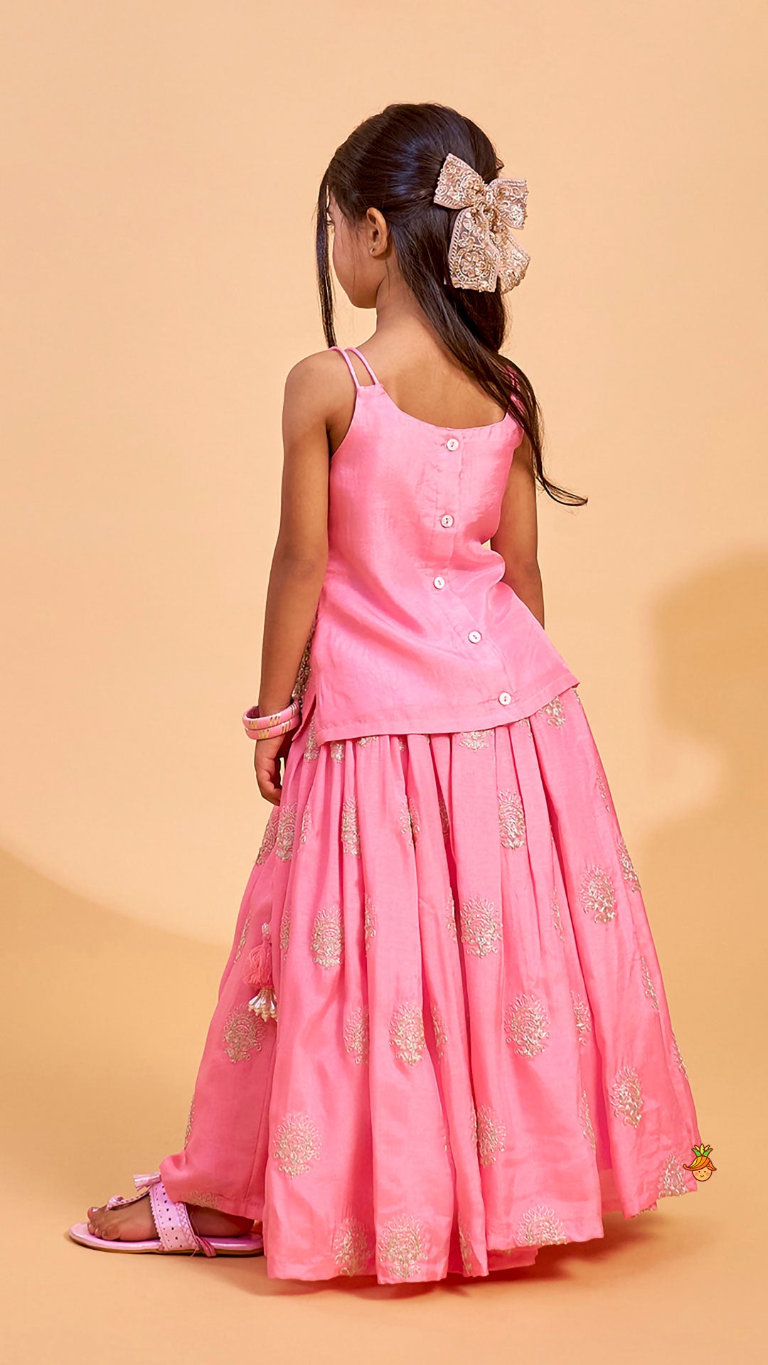 Hand Embroidered Strappy Top And Lehenga With Dupatta