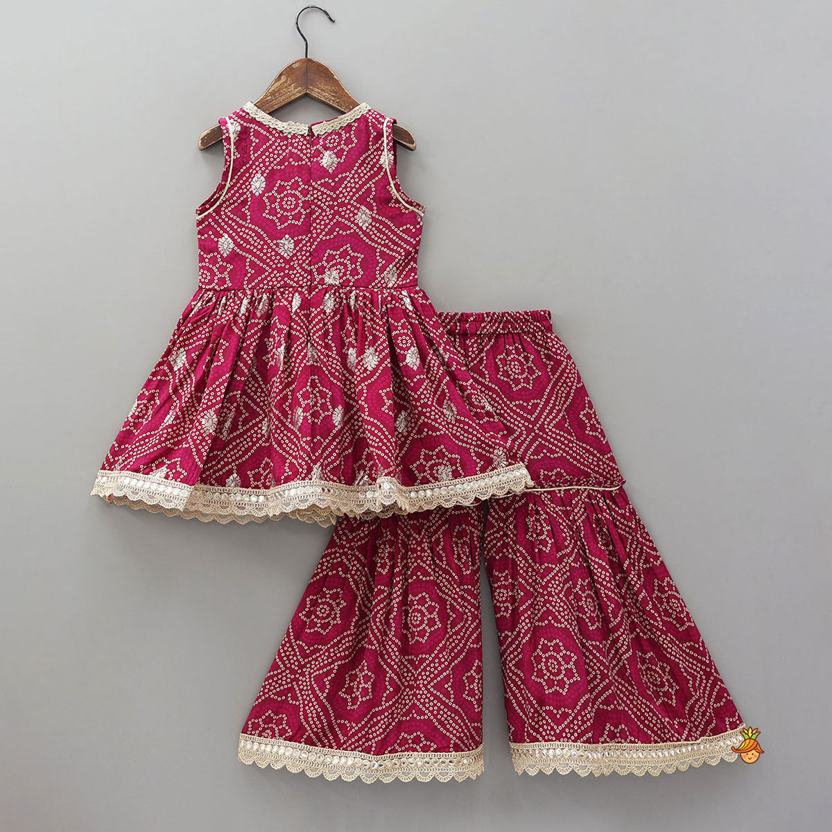 Bandhani Printed Ethnic Kurti With Sharara And Matching Dupatta