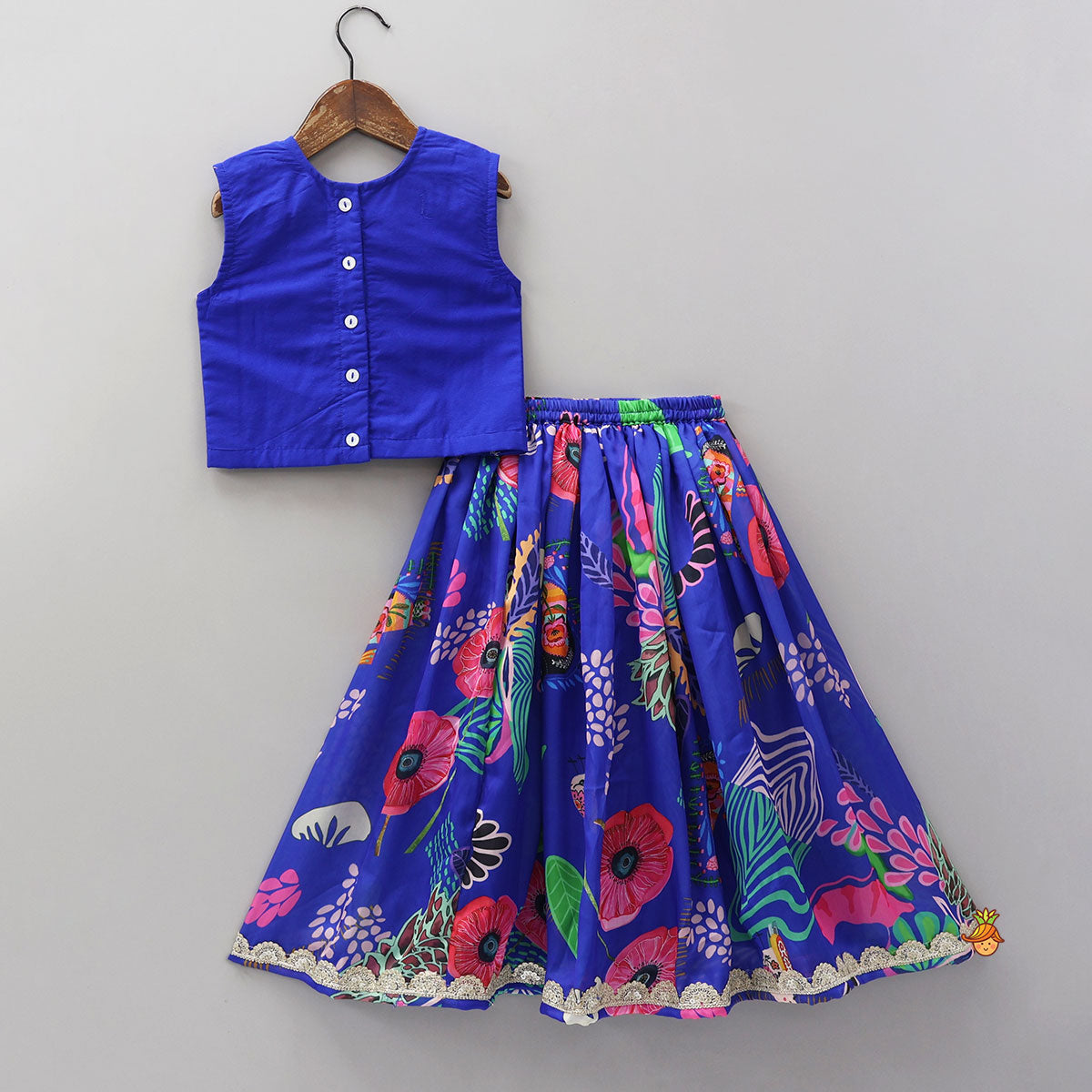 Faux Mirror Work Top And Printed Lehenga