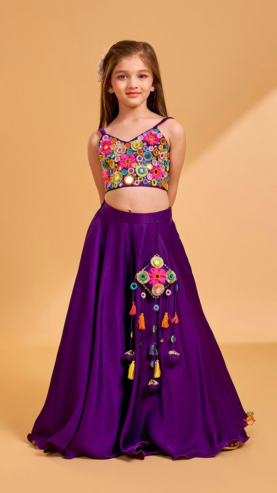 Mirror Work Strappy Crop Top And Lehenga
