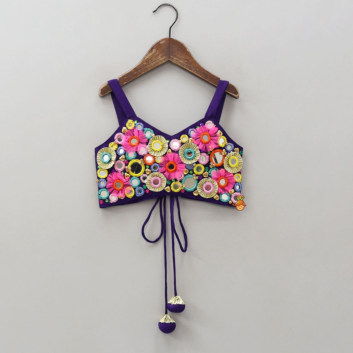 Mirror Work Strappy Crop Top And Lehenga