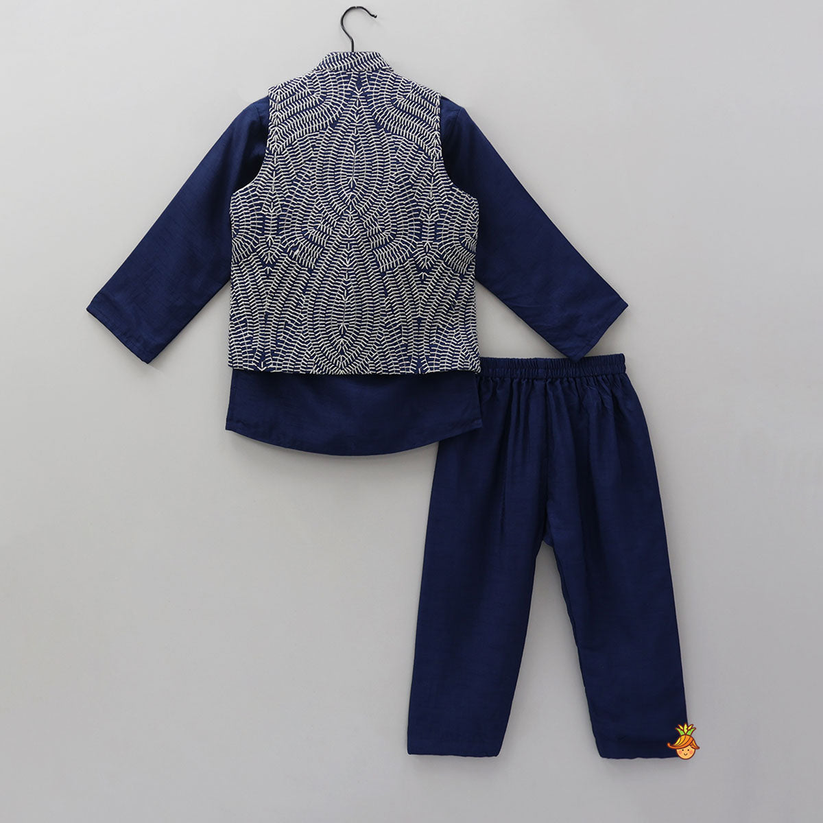 Ethnic Kurta With Heavy Embroidered Asymmetric Jacket And Matching Pyjama