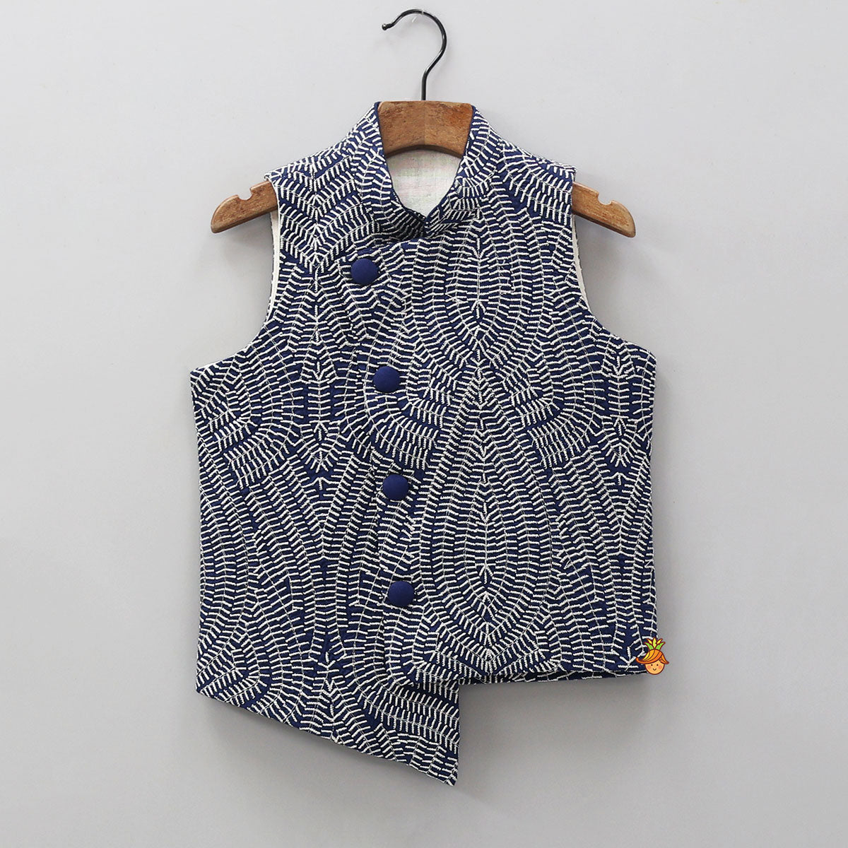 Ethnic Kurta With Heavy Embroidered Asymmetric Jacket And Matching Pyjama