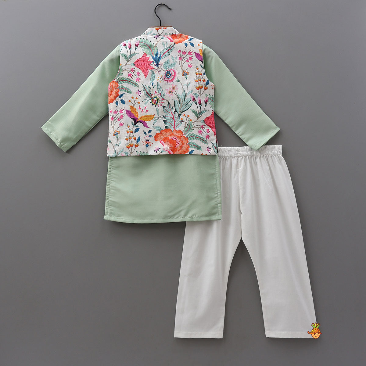 Lace Work Ethnic Kurta With Printed Jacket And Pyjama