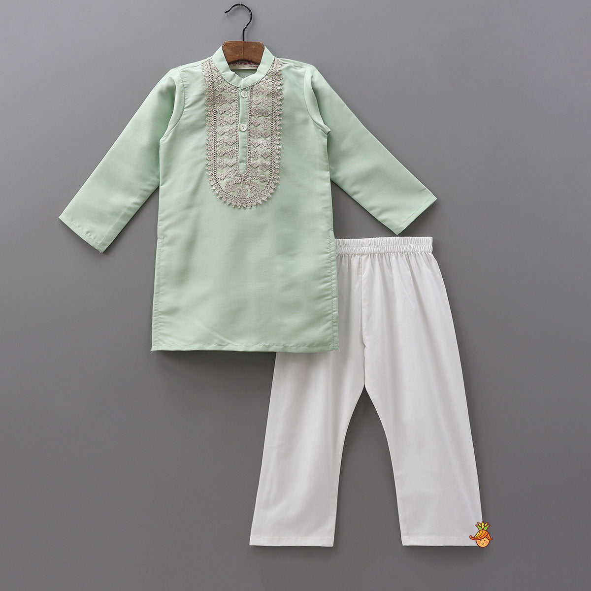 Lace Work Ethnic Kurta With Printed Jacket And Pyjama
